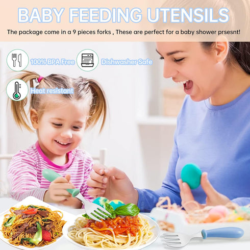 12PCS Toddler Forks, Stainless Steel Baby Utensils, Kids Silverware Set for Self Feeding, BPA Free, Mixcolor
