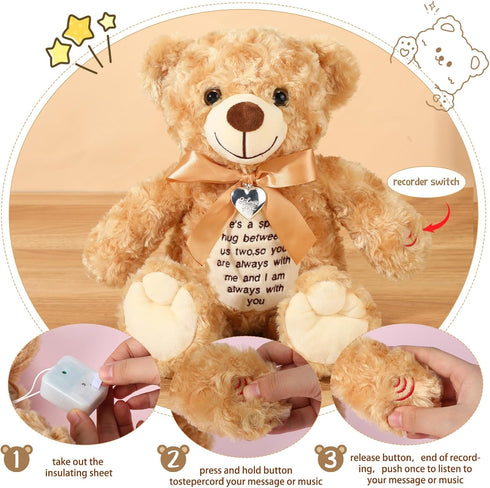12 Inch Bear Stuffed Animals - Cute Plush Bear with Voice Recorder and Photo Pendant Set for Boys Girls