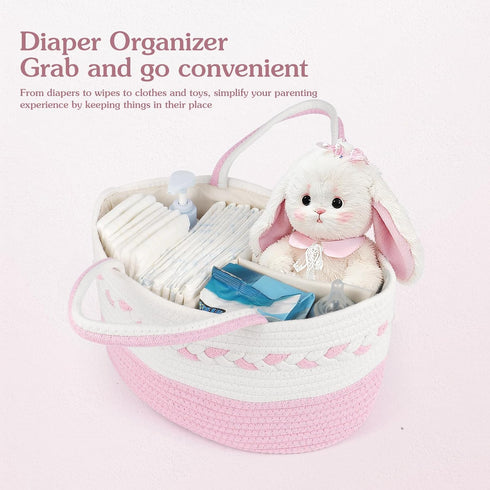 k8PurrDog Diaper caddy Organizer, Cotton Rope Gift Basket with Removable Divider, Nursery Storage Organizer for Baby
