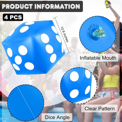 4 Pieces Jumbo Inflatable Dice, 12.6 Inch Large Fun Dice Toy for Indoor Outdoor Lawn Game Pool Party