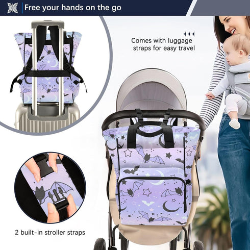 Jihqo Backpack 10L Diaper Bag Cute Bats Starry Sky Travel Diaper Bags for Women, Functional Baby Changing Bag