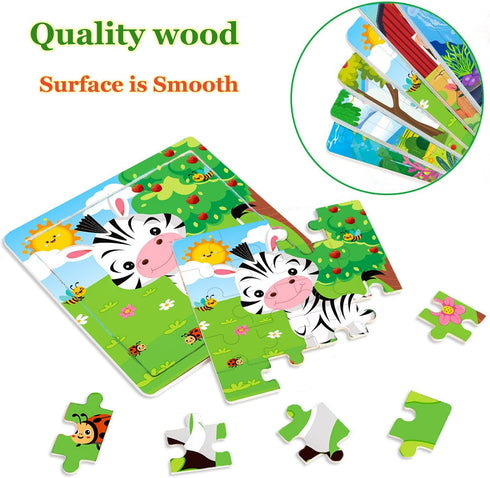 Puzzles for Kids Ages 4-6, 10 Pack of 20 Piece Wooden Jigsaw Puzzles for Toddlers, Educational Toys