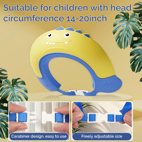 Baby Shower Cap Shield, Visor Hat for Eye and Ear Protection, Cute Dinosaur Shape for Kids, Yellow