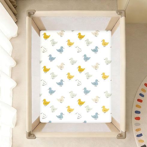 miaozhen 1 Pack 52x28 Cotton Baby Crib Sheets Ultra Soft Mallard Duck Offwhite Toddler Bed Cover for Nursery Decor cuna