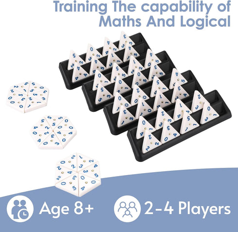 Set 4 56 2-4 Triangle Domino Game with Holders Travel Case | Upgrated Triangular Tiles for Kids, Portable Classic Board