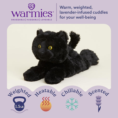 warmies Microwavable & Weighted Stuffed Animals, Black Cat - Heated Stuffed Animal Plushie for Warmth & Comfort - Cute