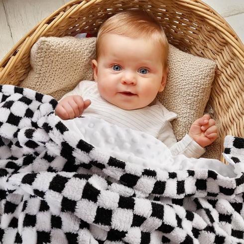 Soft Checkered Baby Blankets for Unisex Girls or Boys Breathable Gender Neutral Nursery Double Layer Blankets with Dotted Backing for Newborn Toddlers (30” X 40”) by FIGEPO