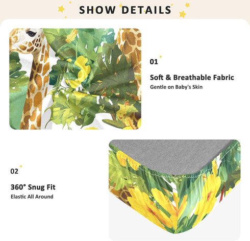 Bseiialft 52 28 Giraffes Flowers Palm Leaves Crib Sheets for Boys Girls Soft and Breathable Cotton Baby Sheets