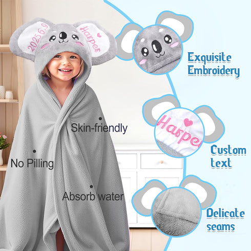 MYPHNEX Personalized Baby Towels with Hood, Bunny Bath Towels for Girls Boys, Super Soft Absorbent, Custom Toddler