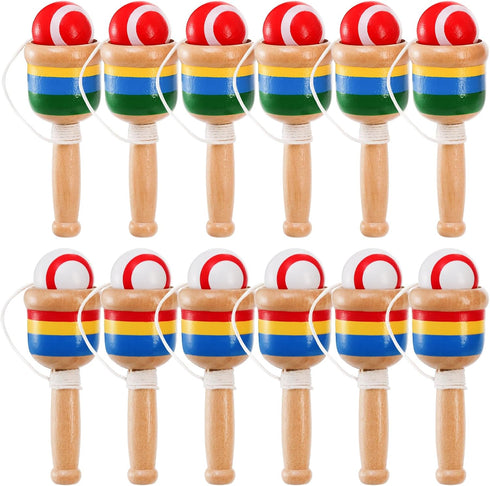 12 Pcs Wooden Catch Ball Game, Mini Wood Ball Catching with String Cup, Vintage Fun Party Game for Lawn Camping