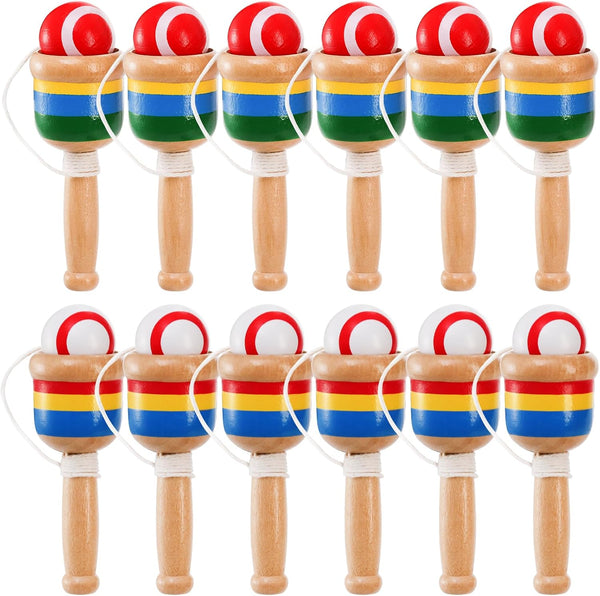 12 Pcs Wooden Catch Ball Game, Mini Wood Ball Catching with String Cup, Vintage Fun Party Game for Lawn Camping