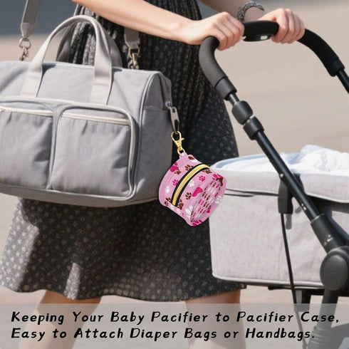 Cat Paw Prints Round Pacifier Storage Case with Zipper, Portable Pacifier Case for Travel, Diaper Bag & Purse, Pacifier