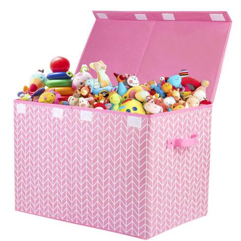 Large Toy Storage Box Chest for Kids, Sturdy Organizer Bin with Lid for Living Room, Nursery, Bedroom, Pink