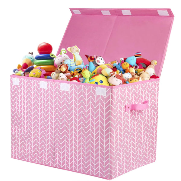 Large Toy Storage Box Chest for Kids, Sturdy Organizer Bin with Lid for Living Room, Nursery, Bedroom, Pink