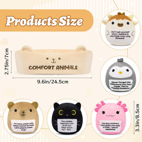Set,6 Emotional Support Plush Animal Pcs Cute Animals Plush Toys and Fun Stuffed Animals with Positive Words,Soft