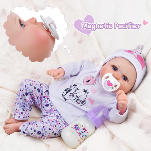 JIZHI Reborn Baby Doll Bottle and Magnetic Pacifier Set, Accessories for Pretend Play Feeding Toy (Purple)
