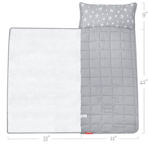 Moonsea Toddler Nap Mat with Pillow & Fleece Minky Blanket - Lightweight Sleeping Bag for Kids