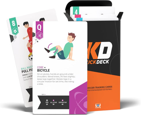 Kick Deck Soccer Training Program, 52 Card Training Deck to Improve Technique, Juggling, Strength & Core