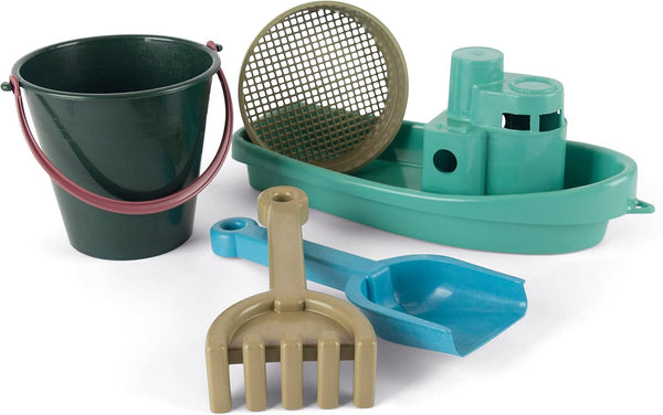 Dantoy Blue Marine Toys - 5pcs Boat & Sand Playset, Recycled Maritime Gear for Beach, Pool, and Sandbox Fun