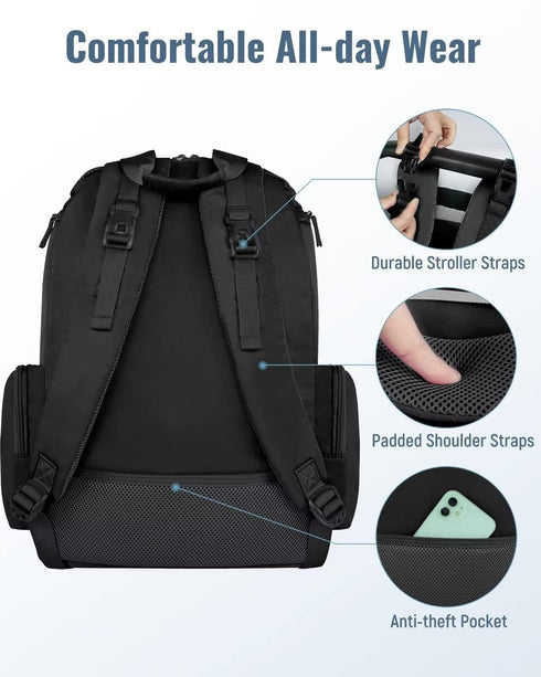 Backpack, 2 Backpack Mancro Diaper Bag Multifunctional Dad Diaper Bag with Side Insulated Pockets, Travel Water