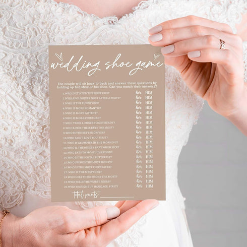 Bridal Shower Games Cards, Wedding Shoe Game, 25 Guests Engagement Party Games for Minimalist Brown Wedding Supplies