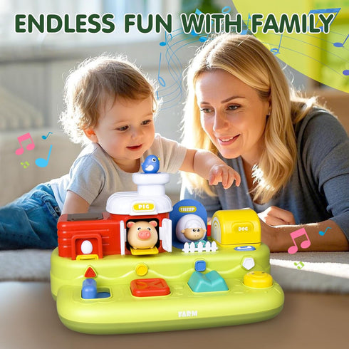 Yalujumb 1 1-3, 1 Interactive Pop Farm Animal Up Toys With Music Sounds,Cause and Effect Pop Up Toy for year