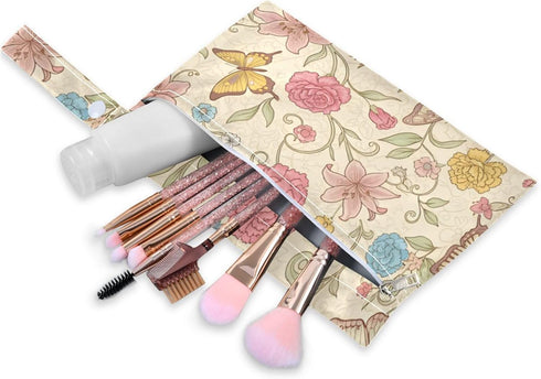 Burbuja 2 Pack, 2 Floral Butterfly Wet Dry Bags for Baby Cloth Diaper Waterproof Reusable Wet Bag with Zippered Pockets
