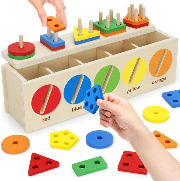 V-Opitos Montessori Toys for Toddler 1+ Year Old - Wooden Color & Shape Sorting Matching Box, Early Learning Toys