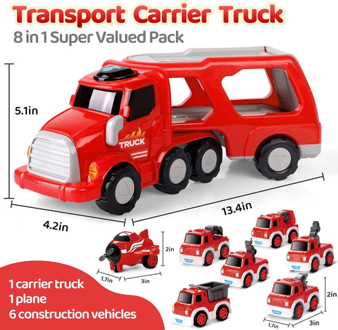 MindPal 3 4 5 6 7 8-in-1 Set 3-5, Set Fire Truck Toy for Years Old Toddler Boys, Fire Car Carrier Vehicle for Boys Age