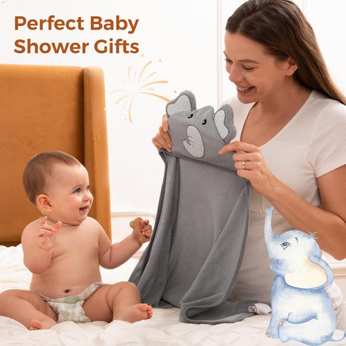 Momcozy Baby Hooded Towel, 8-Piece Bath Washcloth Set for Boys or Girls, Shower Gift