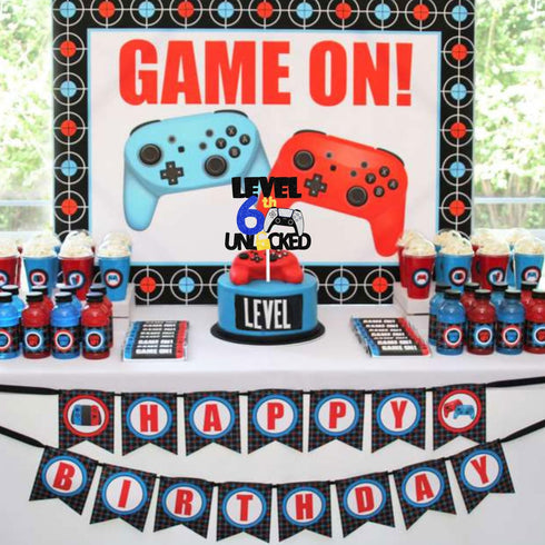 Teen Game Level Up 6th Happy Birthday Cake Topper: Video Game Night Birthday Party for Boys or Girls, Unlock Decorations