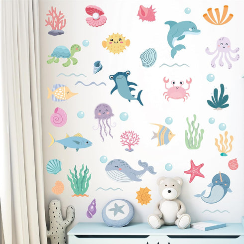 CELAENO Watercolor Ocean Animals Wall Decals - Peel and Stick Under the