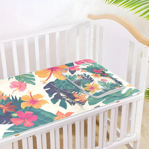 SyXIOP Summer 28" 52" Tropical Plants Cooling Baby Waterproof Crib Mattress Cover x Washable Bed Pads for Baby&Toddler