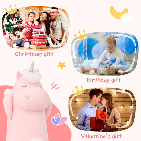 MorisMos 36.2" Unicorn Body Pillow, Large Hugging Pillow Stuffed Animal, Soft Plush Toy for Kids, Pink
