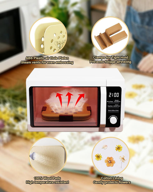 9" NEIGIKI Microwave Flower Press Kit, Fast-Drying Flower Pressing Kit with Reusable & Washable Cloth, Vibrant Color