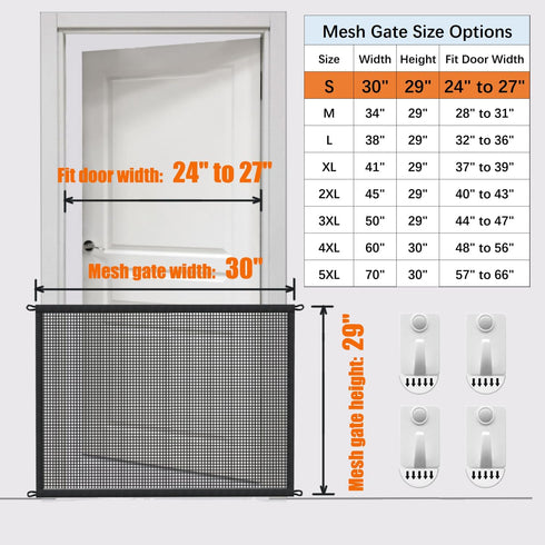 Dog Gate for Stairs, Indoor Dogs Screen Mesh Gate, 29 inches Tall, 30 inches Wide for Doorways & Stairways