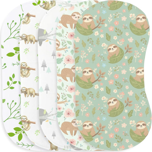 JoyframeAI 5 Pack Sloth Baby Burp Cloths for Boys Girls, Soft Cotton Large