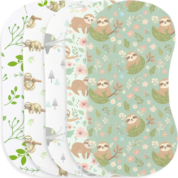 JoyframeAI 5 Pack Sloth Baby Burp Cloths for Boys Girls, Soft Cotton Large
