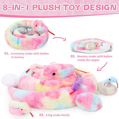 MaoGoLan Giant Snake Stuffed Animal, 118'' Long Realistic Large Mommy with 4 Babies & 2 Eggs Plush Toy Gift for Kids
