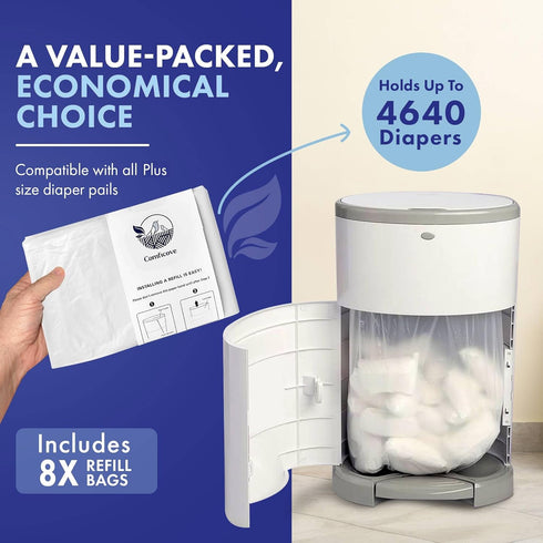 8 Pack Comficove Refills Compatible with DEKOR PLUS Diaper Pails | | Extra Thick Diaper Pail Refill Liners | Fresh