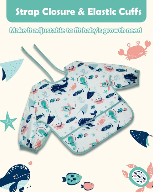 Lictin Baby Bibs for Boys Girls - Long Sleeve Waterproof Toddler Bibs, 0-24 Months Neutral Baby Smock