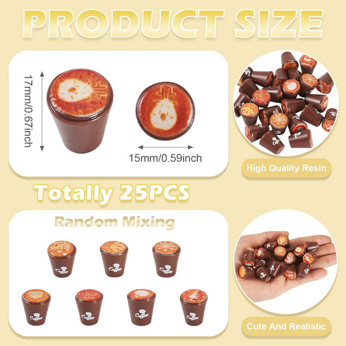 25Pcs Set 15x17mm Resin Mini Coffee Cups Miniature Kitchen Fake Drink Food Brown Coffee Mug Lovely Tableware Dollhouse