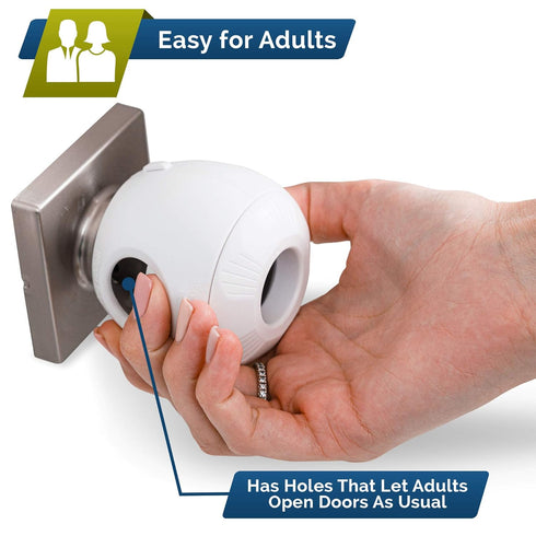 Child Safety Door Knob Cover (4 Pack), Hard-to-Remove Dual-Lock Covers for Kids, Reusable Baby Proof Locks