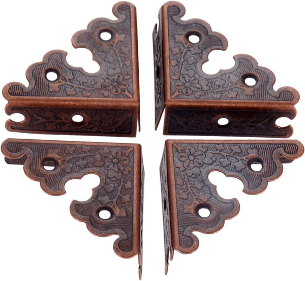 dophee 4Pcs Decorative Corner Protectors, Retro Style Edge Safety Guards for Picture Frame, Jewelry Box, Red Copper