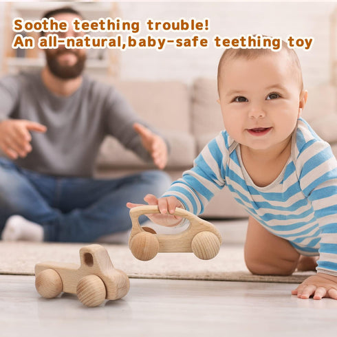 TOY Life Wooden Cars for Toddlers 1-3 - Montessori Toys for Babies, Baby Rattle Wooden Toy Truck