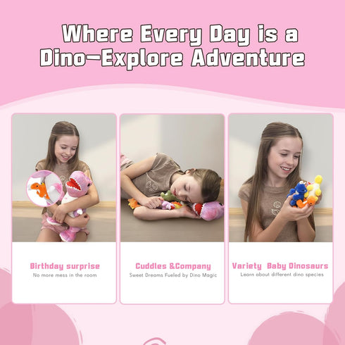 19.6 inch 5 Set Muiteiur Pink Dinosaur Stuffed Animals, Soft Dinosaur Stuffed with Cute Babies T-Rex Zippered Belly