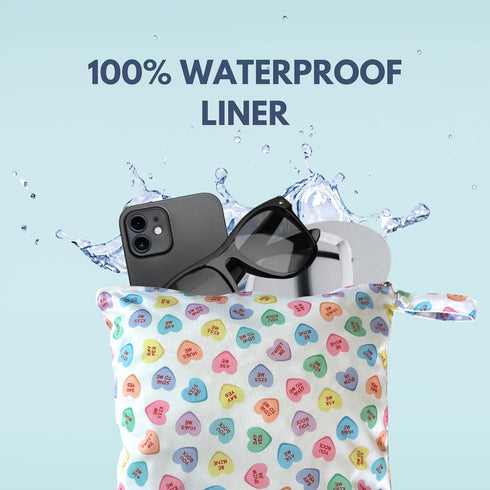 Whole Works 12.6" 14.6" Waterproof Baby Wet Bag Candy Hearts Waterproof, Smell Proof, Machine Washable Storage