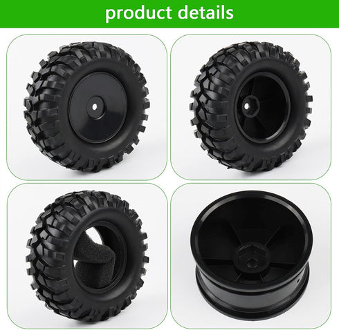 4PCS 1:10 RC Tires, Rock Crawler Trailer Tires, Hex 12mm Hard Dish Wheels Rim Rubber for Trail Finder 2
