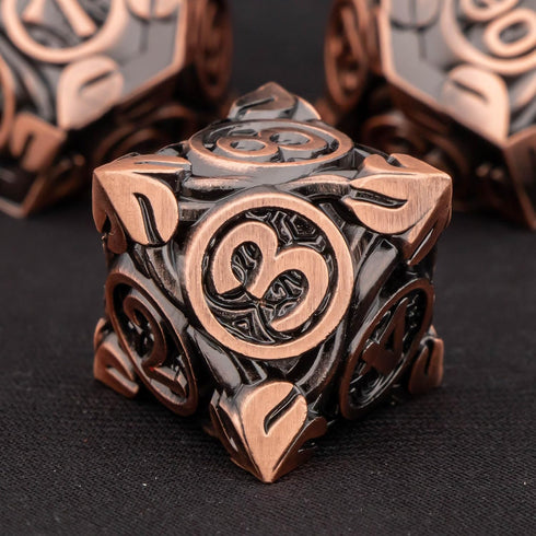 Set 7Pcs D20 D12 D10 D8 D6 D4 KERWELLSI Metal DND Dice D&D, Nature Vines Leaf Role Playing Dice with Gift Box, Copper