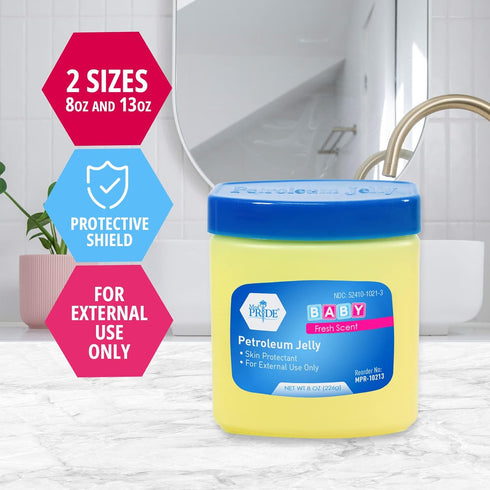 MED PRIDE Petroleum Jelly, 8oz - Fresh Baby Scent Skin Protectant for Dry Skin & Rashes